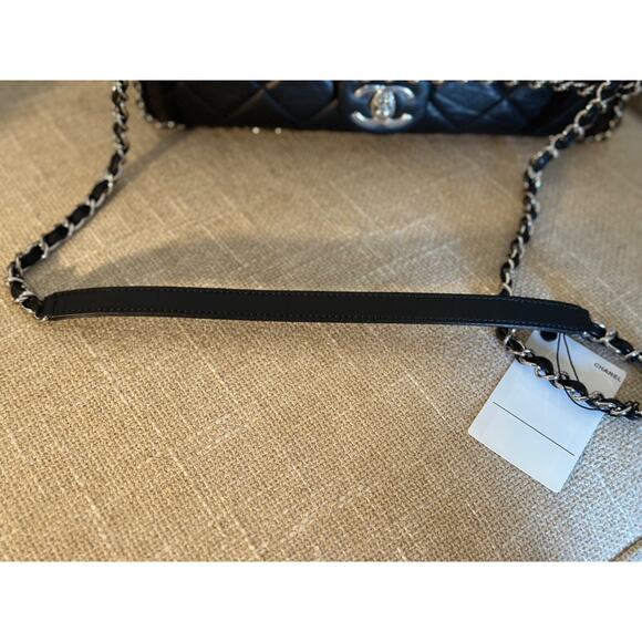 Auth CHANEL Quilted Calfskin 'Chain Around' Large Flap Handbag- Black - NEW - Picture 9 of 15
